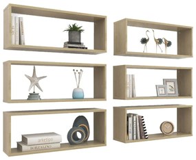 Prateleiras parede forma de cubo 6 pcs carvalho sonoma