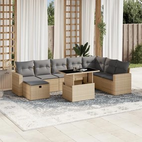 9 pcs conjunto de sofás p/ jardim com almofadões vime PE bege