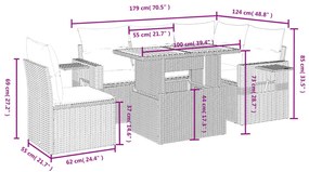 6 pcs conjunto de sofás p/ jardim com almofadões vime PE bege