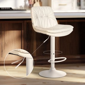 Banco de bar em couro sintético com estrutura branca 92-113 x 46 x 54 cm branco