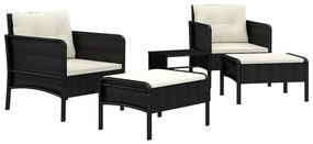5 pcs conjunto lounge de jardim c/ almofadões vime PE preto