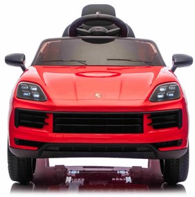 Carro elétrico para crianças Porsche Cayenne 12V com tração traseira – Licença oficial, bateria de lítio, comando remoto 2,4 GHz, leitor MP3, luzes LE