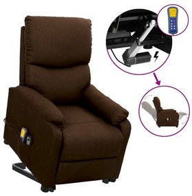 vidaXL Poltrona elevatória de massagens tecido castanho-escuro