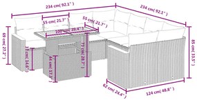9 pcs conjunto de sofás p/ jardim c/ almofadões vime PE preto