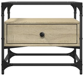 Mesa de centro c/topo de vidro 50x50x45cm carvalho sonoma aço