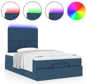 Estrutura de cama otomana com colchão 120x200 cm tecido azul