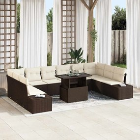 vidaXL Conjunto de Sofá de Jardim de 11 Peças com Almofadas Castanho em Rattan Sintético