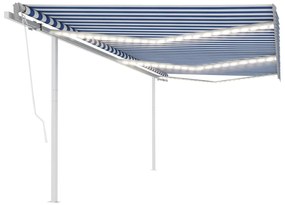Toldo retrátil manual com LED 6x3,5 m azul e branco
