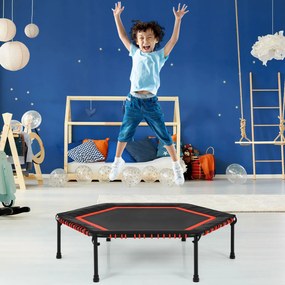 Trampolim Hexagonal Fitness com Almofadas para Treino de Cardio e Salto Crianças e Adultos Vermelho e Preto 126 cm