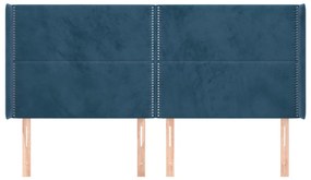 Cabeceira cama c/ abas veludo 203x16x118/128 cm azul-escuro