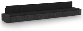 vidaXL 5 pcs conjunto lounge de jardim c/ almofadões vime PE preto