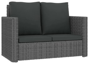 2 pcs conjunto lounge de jardim c/ almofadões vime PE cinzento