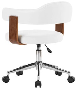 Cadeira escritório giratória madeira curvada/couro arti. branco