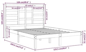 Estrutura de cama pequena casal 120x190 cm pinho maciço