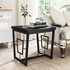 Mesa Apoio Quadrada Moderna 60 x 60 x 60 cm com Tampo em Mármore Sintético e Base Metálica em Forma de H para Quarto ou Sala Preto