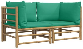 Sofás de canto para jardim bambu com almofadões 2 pcs verde