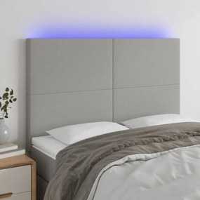 Cabeceira cama c/ luzes LED tecido 144x5x118/128cm cinza-claro