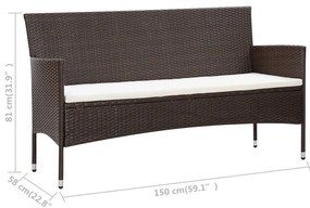 5 pcs conjunto lounge jardim c/ almofadões vime PE castanho