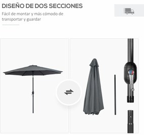 Chapéu de Sol de Jardim Ø295x250cm com Manivela Chapéu de Sol Exterior