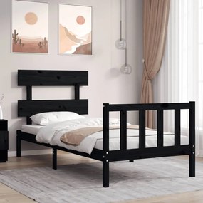 Estrutura de cama com cabeceira 90x200 cm madeira maciça preto