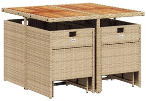 9 pcs conjunto de jantar p/ jardim com almofadões vime PE bege