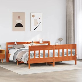 Cama sem colchão 200x200 cm pinho maciço castanho-mel