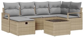 Conjunto de Sofá de Jardim vidaXL com Almofadas Bege Vime Sintético