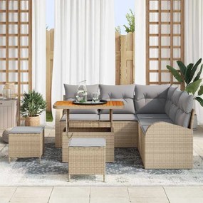 Conjunto de Sofá de Jardim com 8 Peças e Almofadas em Bege, Poli Ratta