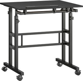 HOMCOM Mesa sentar e levantar mesa regulável em altura 70 x 60 cm com rodízios e tampo inclinável estrutura em metal preto | Aosom Portugal