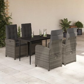5 pcs conjunto de jantar p/ jardim c/ almofadões vime PE cinza