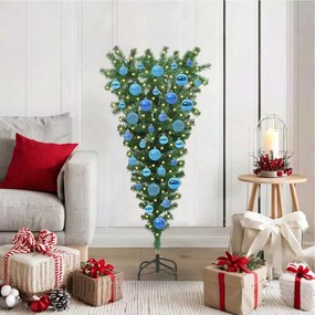 vidaXL Árvore de Natal Artificial Pré-iluminada de Cabeça Para Baixo com Conjunto de Bolas