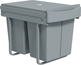 HOMCOM Lixeira de Cozinha Lixeira Sob a Pia Deslizante Embutida com 2x20 L Compartimentos Removíveis 52x33,5x41cm Cinza | Aosom Portugal