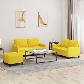 vidaXL 3 pcs conjunto de sofás com almofadões tecido amarelo-claro