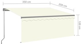 Toldo retrátil manual com estore/LED 3,5x2,5 m cor creme