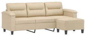 Sofá de 3 lugares c/ apoio pés 180 cm tecido microfibra creme