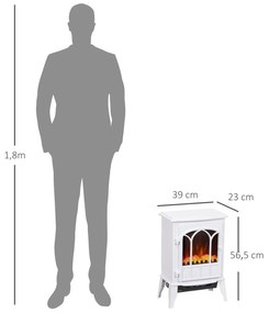 Lareira Elétrica Portátil 1000/2000W com Efeito de Chama Realista e Proteção Contra Superaquecimento 41,5x28x54 cm Branco