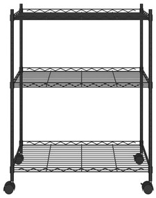 Unidade de 3 prateleiras com rodas 60x35x81 cm 150 Kg preto