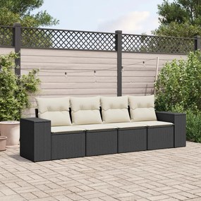 vidaXL 4 pcs conjunto de sofás para jardim c/ almofadões vime PE preto