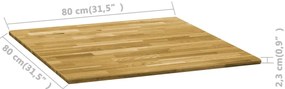Tampo de mesa madeira de carvalho maciça quadrado 23 mm 80x80cm