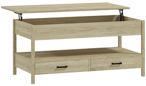 HOMCOM Mesa de Centro com Bancada Elevável Espaço Oculto de Armazenamento Gavetas e Prateleira Aberta 100x50x48-62 cm Carvalho | Aosom Portugal
