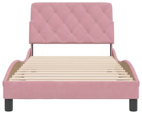 Estrutura de cama c/ cabeceira 100x200 cm veludo rosa