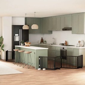 vidaXL Portão p/ cães com porta dobrável 12 painéis 960 cm álamo preto