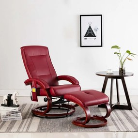 vidaXL Cadeira massagens + apoio pés couro artif. vermelho tinto