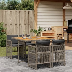 vidaXL 5 pcs conjunto de jantar p/ jardim c/ almofadões vime PE cinza
