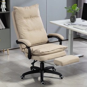 Cadeira de escritório com função de massagem, altura ajustável, encosto reclinável, apoio para os pés integrado e comando com fio, na cor bege