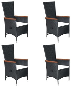 7 pcs conjunto de jantar para jardim vime PE preto
