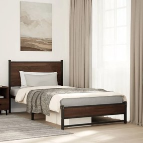 vidaXL Estrutura de cama sem colchão 100x200cm metal carvalho castanho