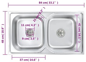 Lava-louças de cozinha com 2 cubas ralo e sifão aço inoxidável