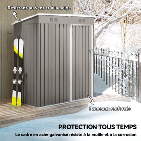 Abrigo de jardim em metal 163 x 90 x 179 cm para encostar, com 2 grelhas de ventilação e telhado inclinado com proteção UV, cinzento claro