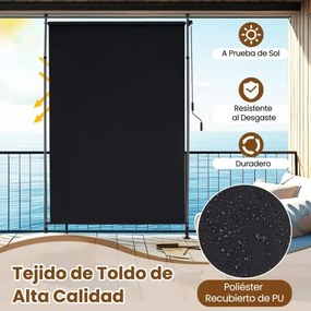 Toldo retrátil vertical 200 x 220-310 cm enrolável para exterior com altura ajustável com manivela para varanda ou piscina Preto